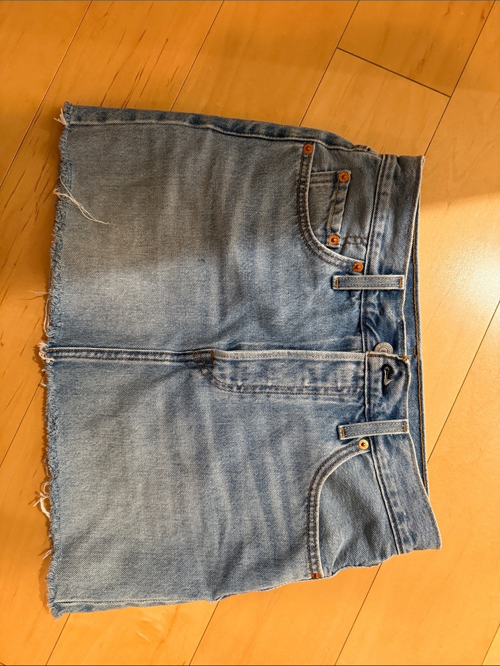Levi's Light Blue Denim Mini Skirt with Frayed Hem